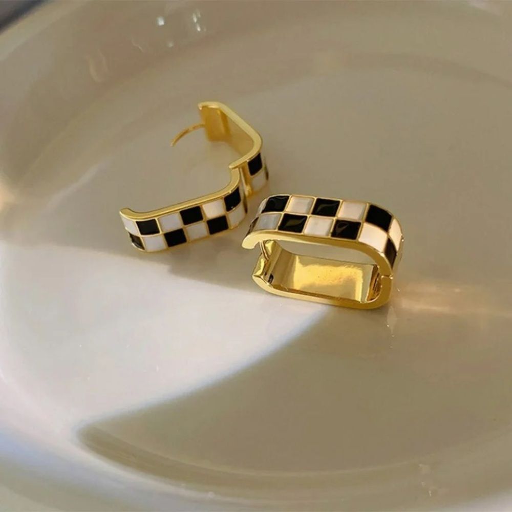 Checkered Hoop Earrings #1863